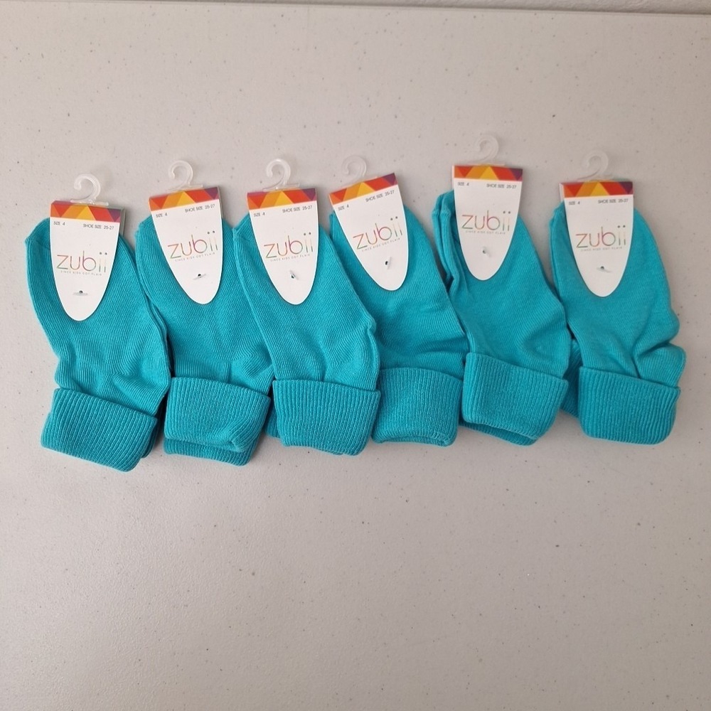 6-Pack ZUBII Kids Got Flair Youth Crew Socks Size 4 Teal Turquoise NWT